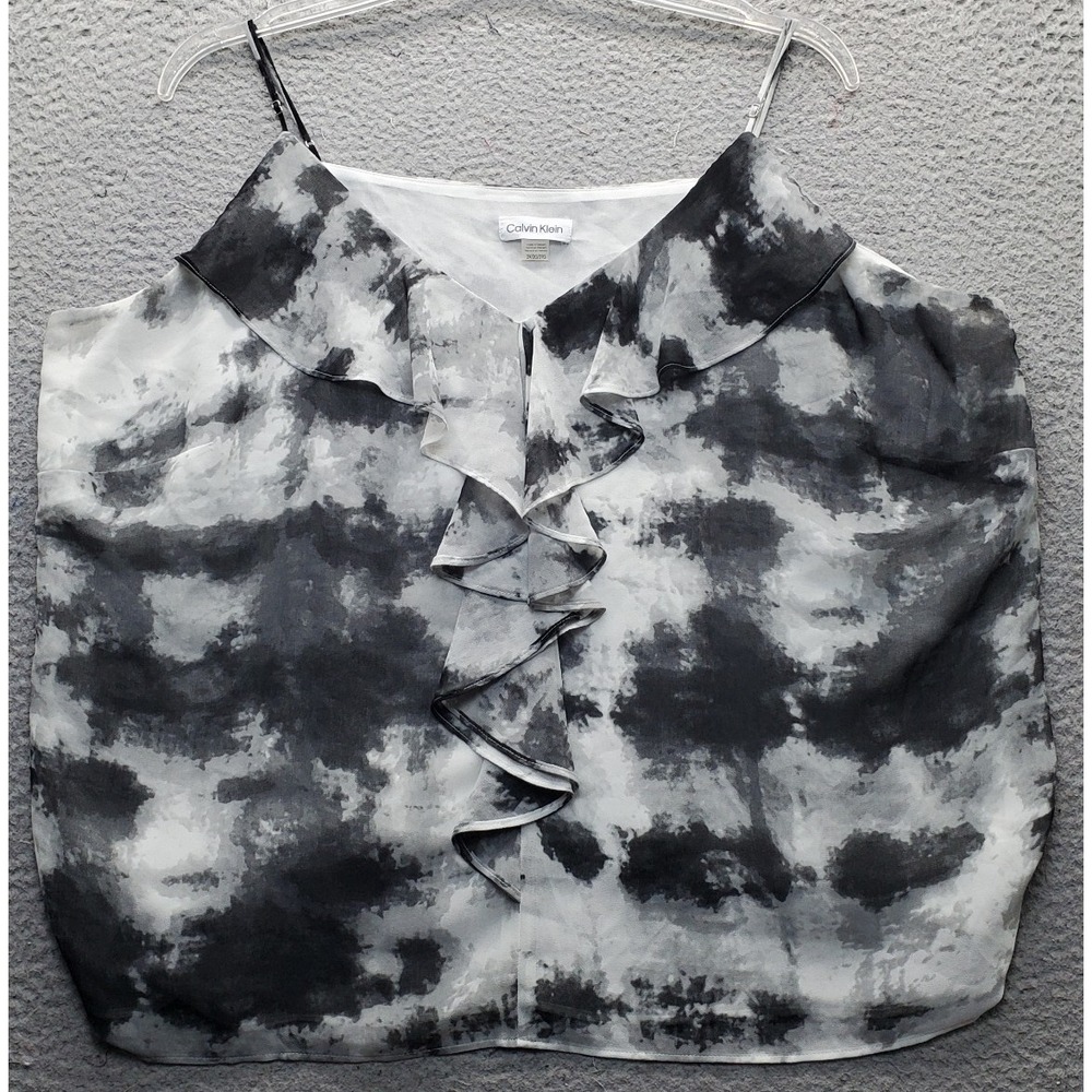 Calvin Klein Cami Top Womens 2X Multi Tie Dye Lined Ruffle V-Neck Lightweight